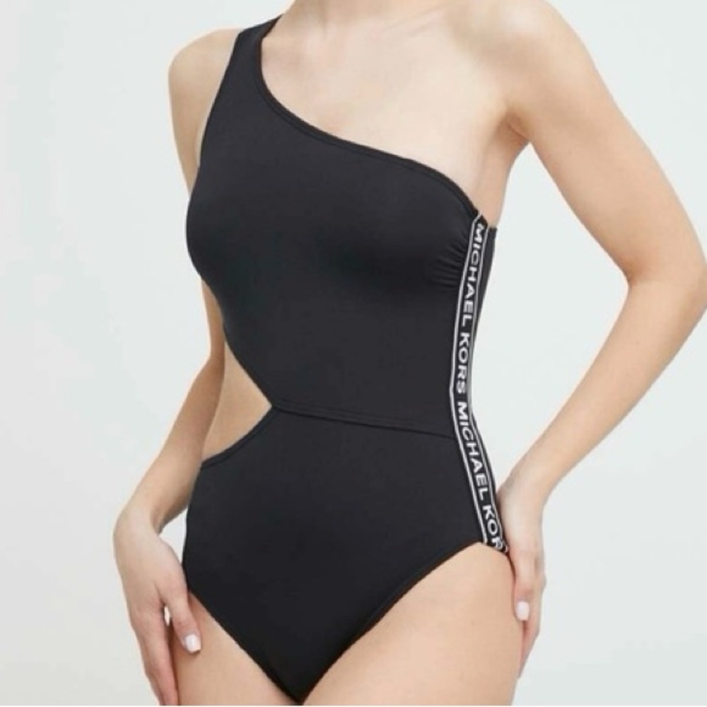 Michael Kors Women's Side-Logo Cut-Out One-Shoulder One-Piece Swimsuit - Picture 4 of 4